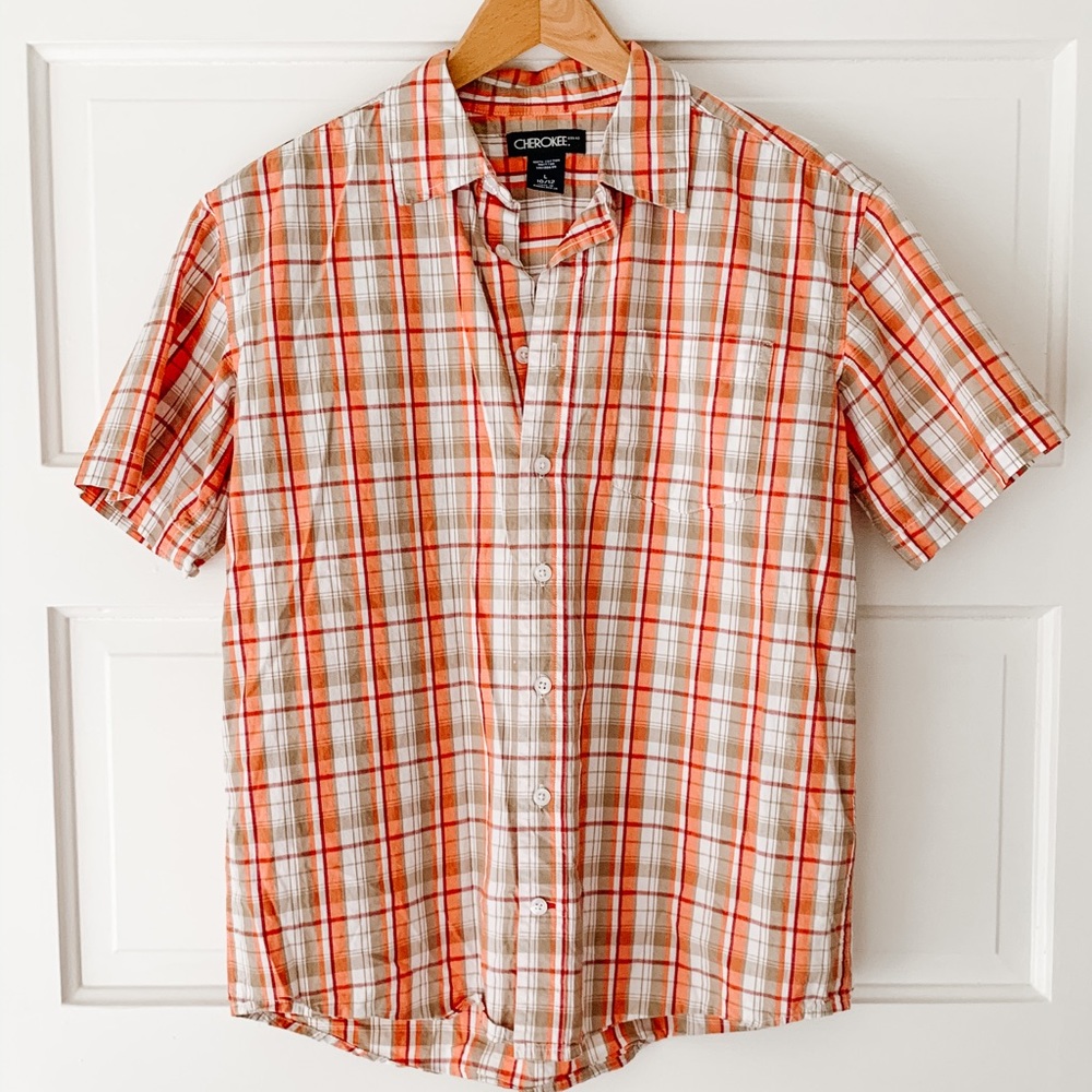 Cherokee Boys orange plaid shirt